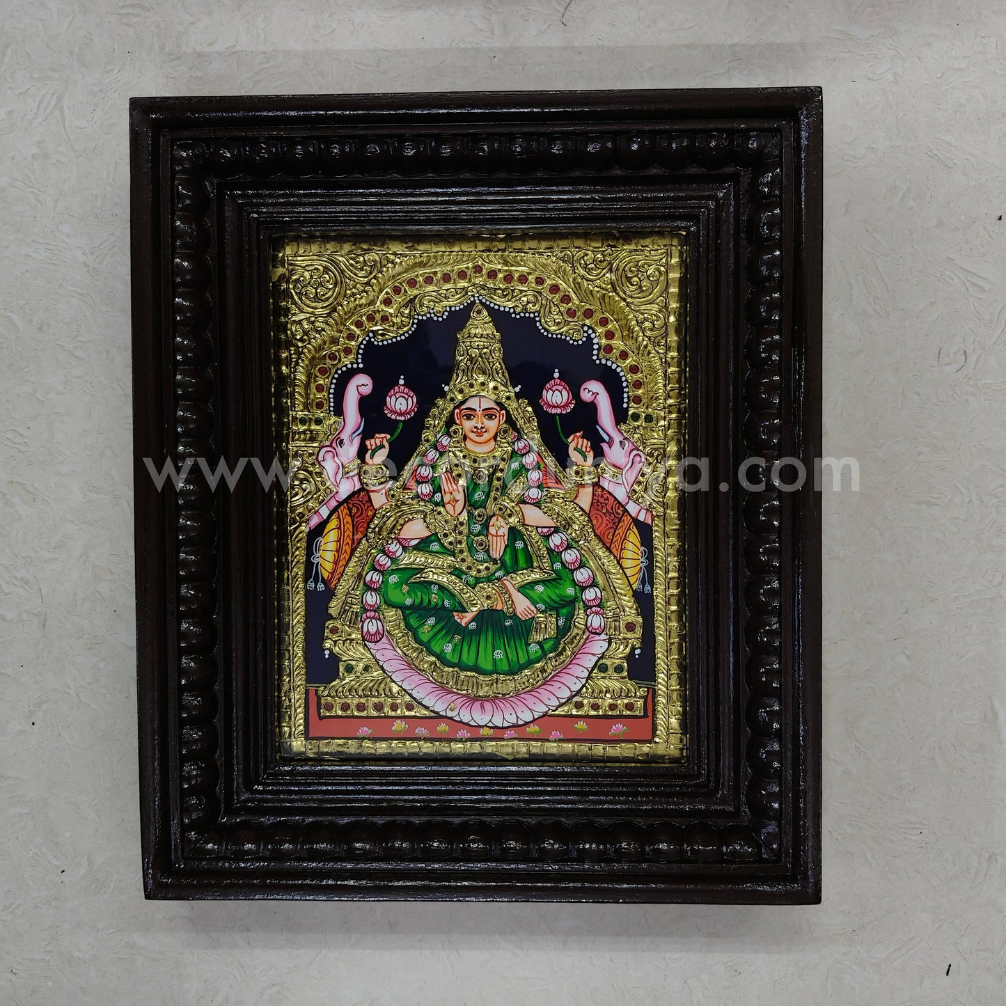 Tanjore Painting | Gaja Lakshmi | Chettinad Frame | - Flat Gold Foil - TPM103
