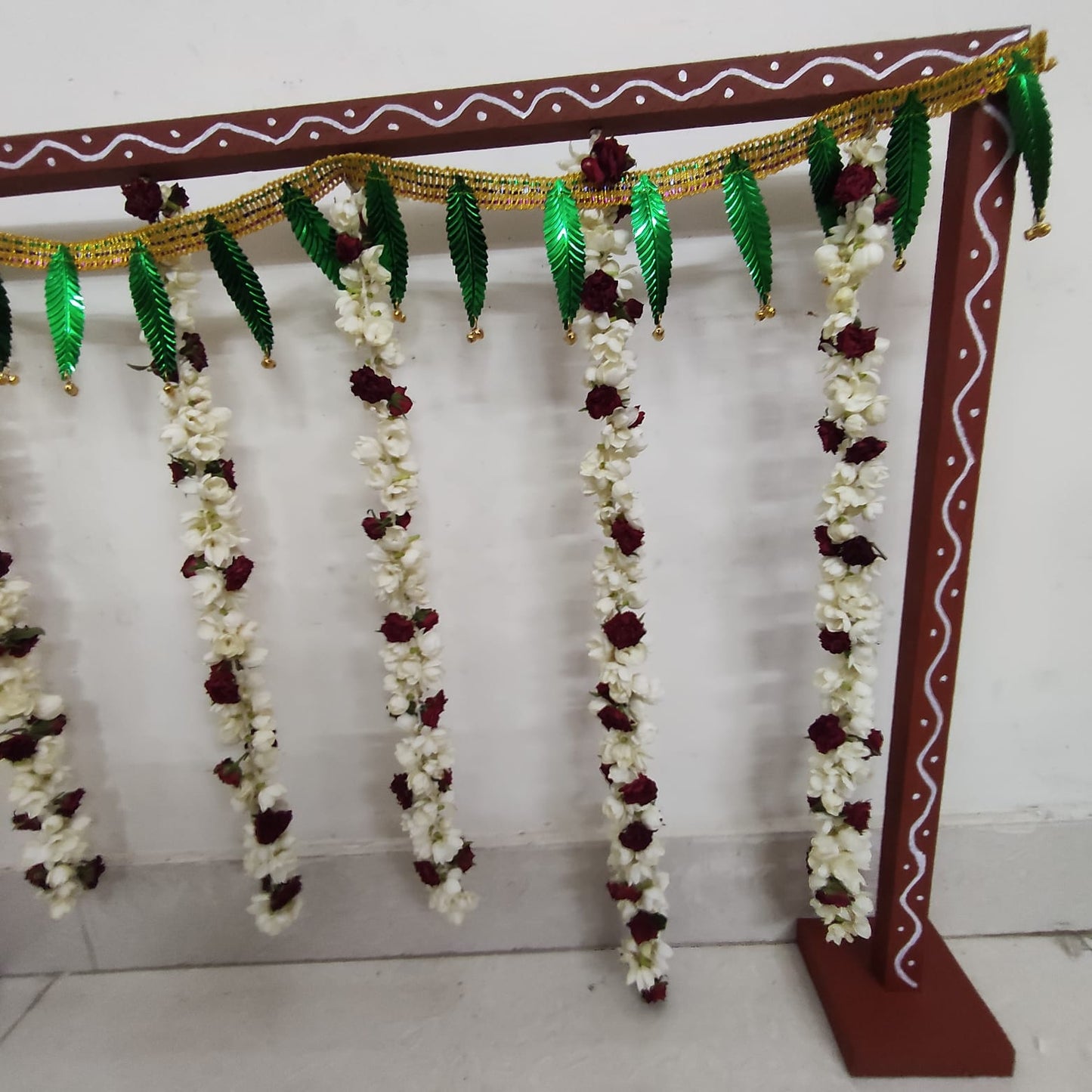 Backdrop Flower Stand for Pooja with Green Thoranam - BFS01