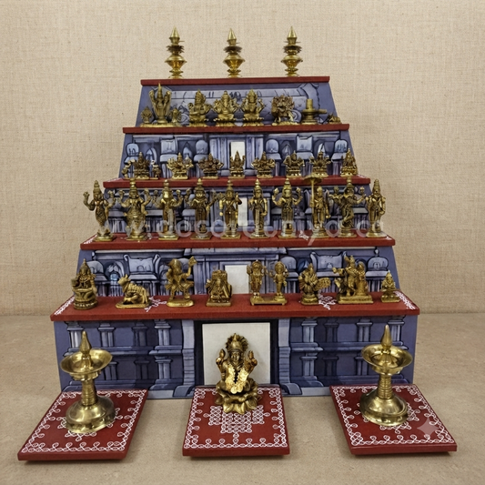 Dismantable 5 step Temple Gopuram Golu Padi with Brass Golu iDols | 24 inches Width - MB107