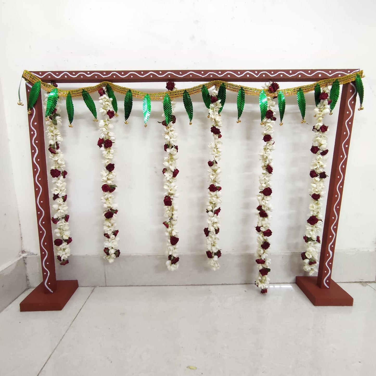 Backdrop Flower Stand for Pooja with Green Thoranam - BFS01