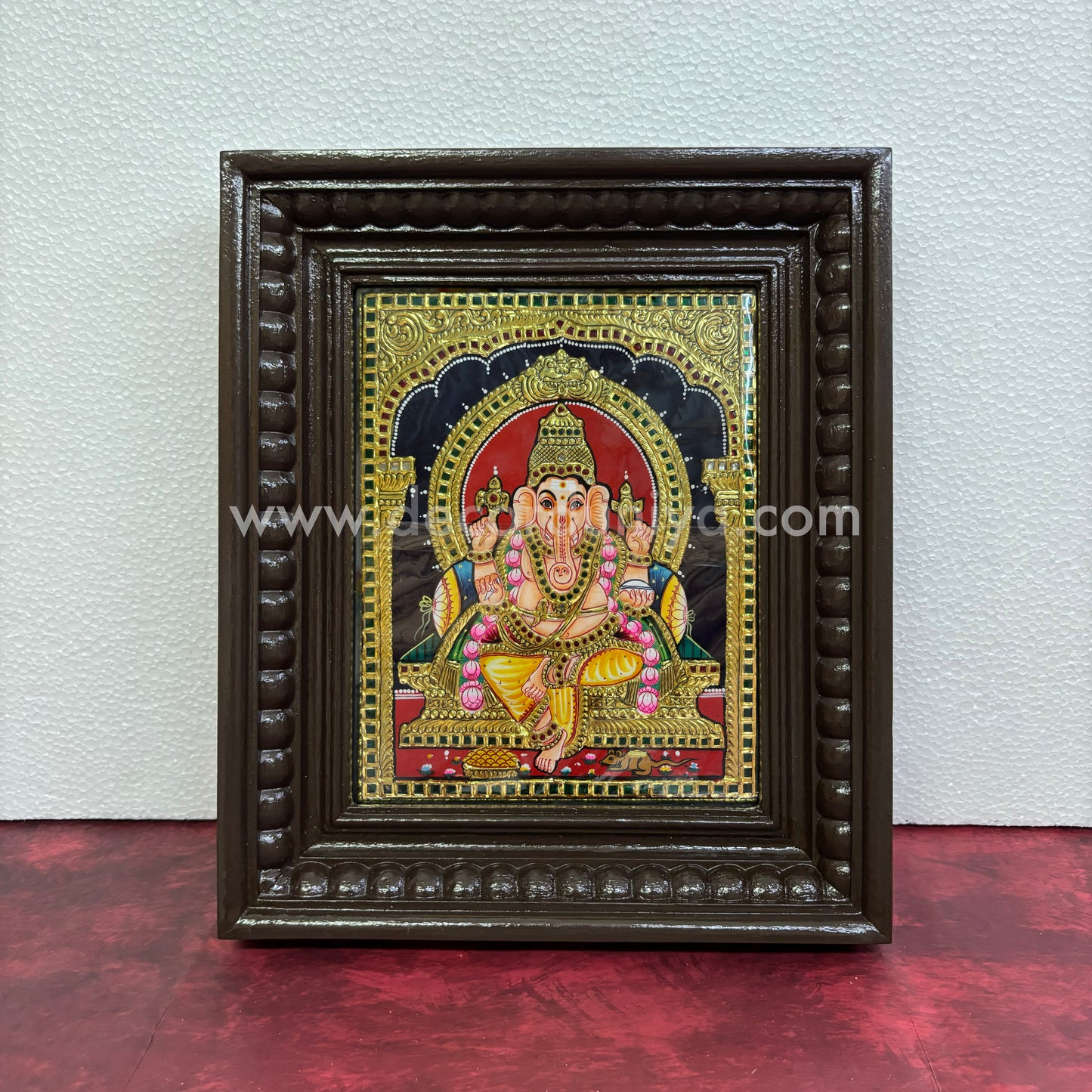 Tanjore Painting | Ganesha | Vinayagar | Chettinad Frame | - Flat Gold Foil  - TPM105