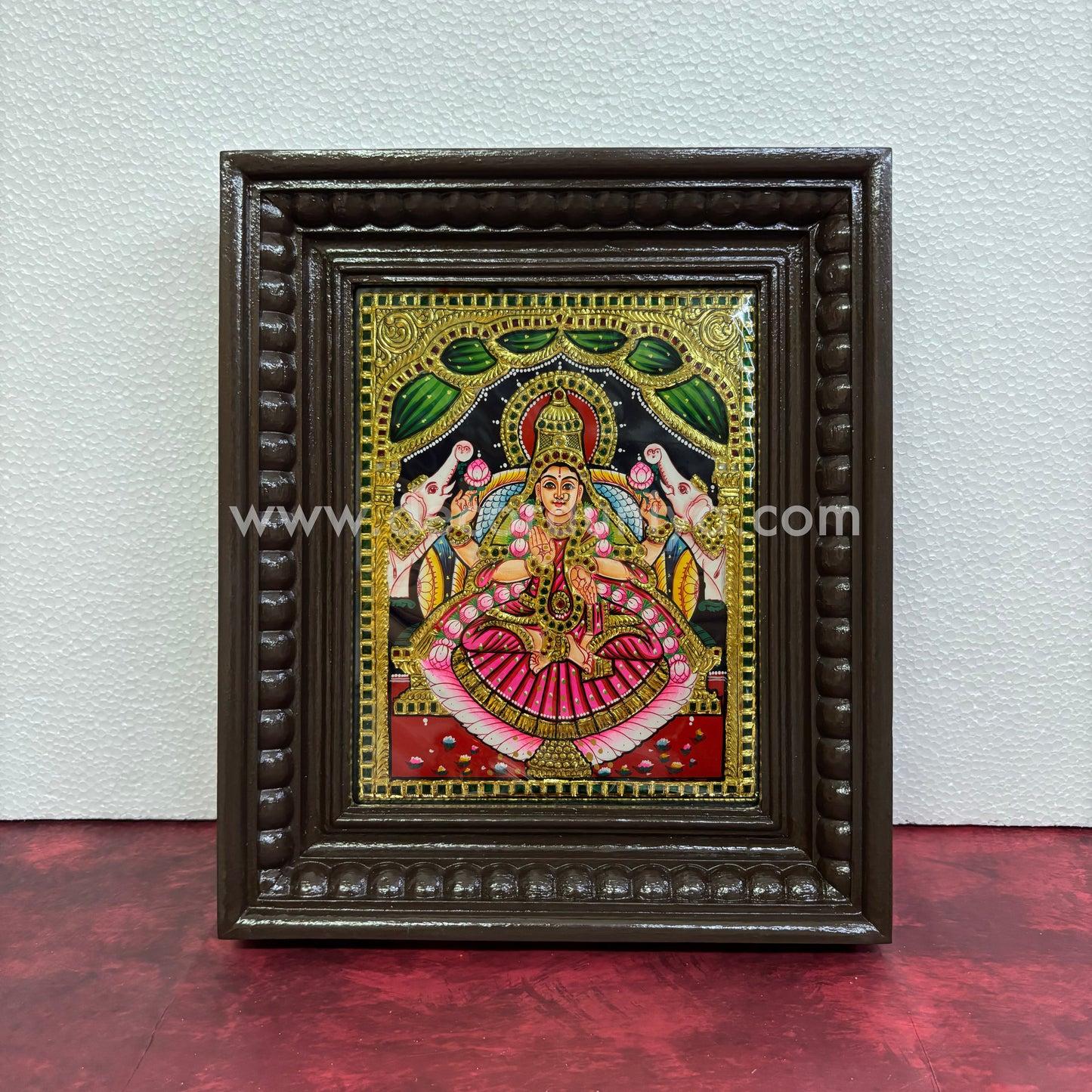 Tanjore Painting | Gajalakshmi | Chettinad Frame | - Flat Gold Foil  - TPM109