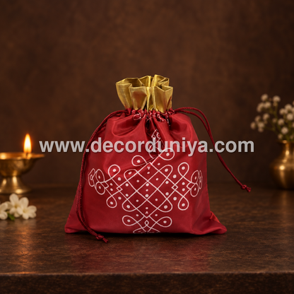 Potli Bag for Gifting, Wedding | Kolam Print Potlis - VB103
