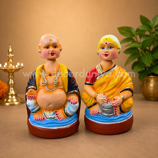 Chettiar Couple Thanjavur Dancing Doll | Thatha Patti Thalaiyatti Bommai | Paper Mache | 9 Inches - TD130