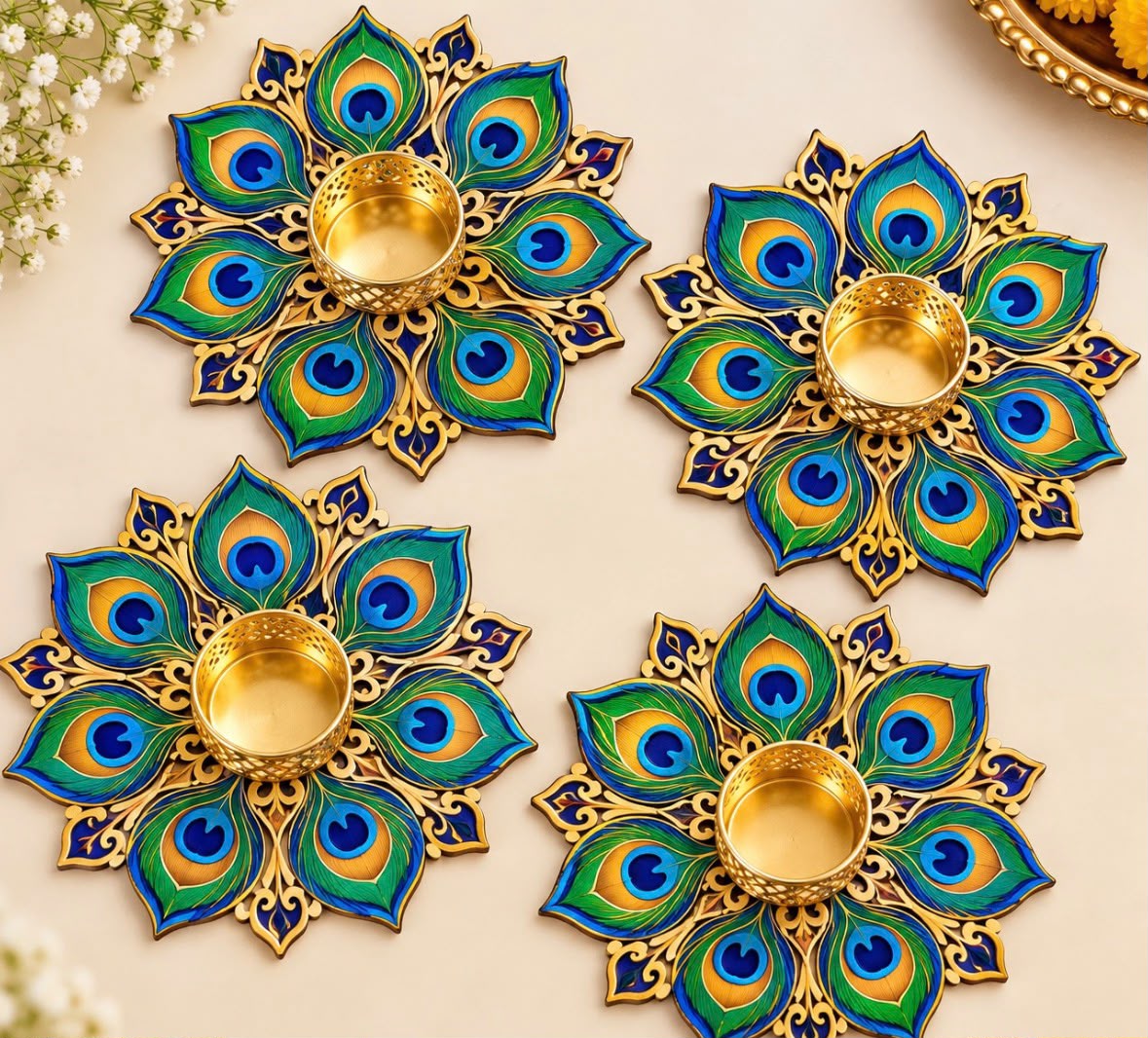 Rangoli MDF Cutout T-Light Holders | Set of 4 Pieces | Pre-Order – KLM7