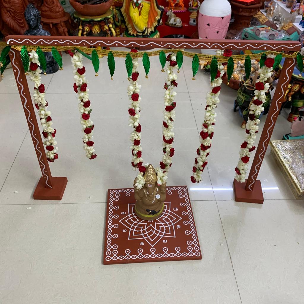 Backdrop Flower Stand for Pooja with Green Thoranam - BFS01