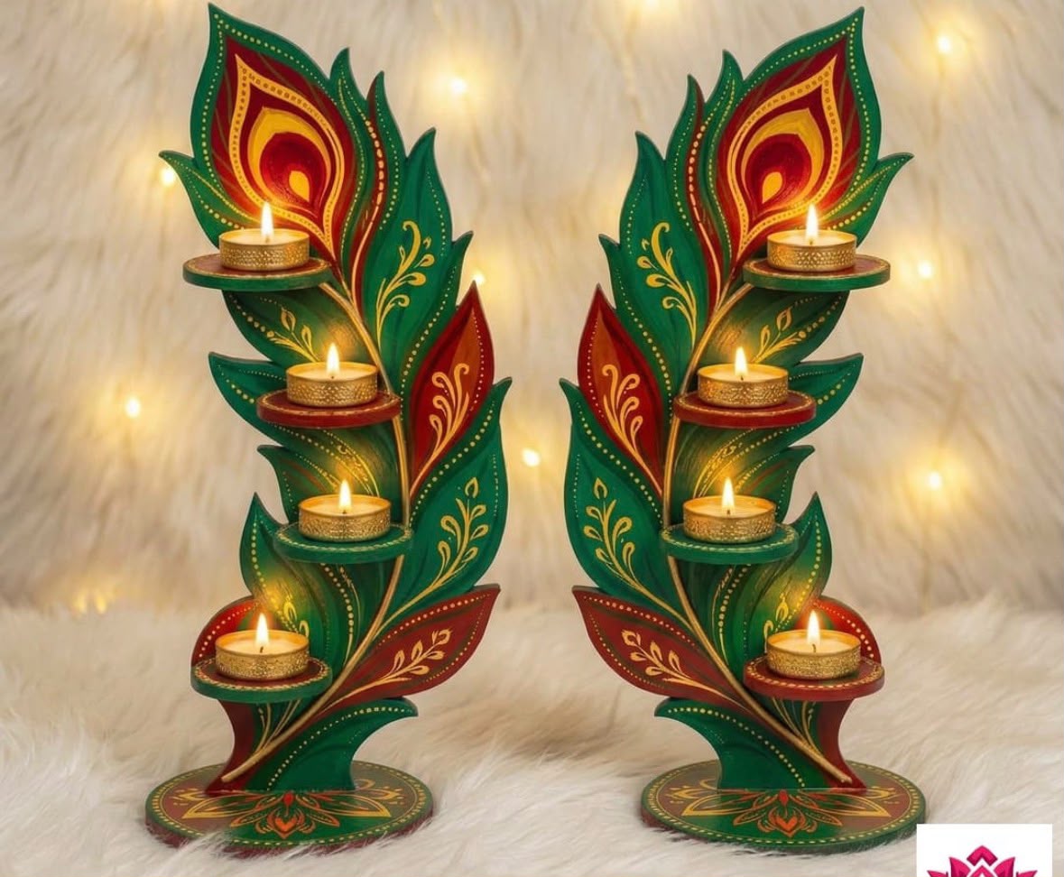Peacock Feather MDF Cutout T-Light Holders | Set of 2 Pieces | Pre-Order – KLM9