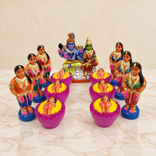 Karthigai Pengal Clay Golu Doll Set | Navaratri Golu Bommai & Pooja Décor – TKS15