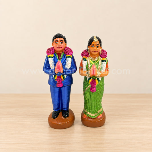Bride & Groom Mama Mami Clay Golu Doll Set | South Indian Wedding Couple | Navaratri Golu Bommai – TKS21
