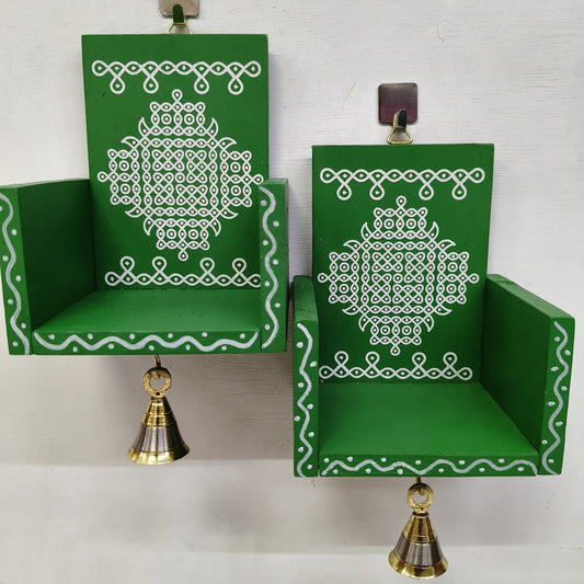 Closed type Wooden Kolam Wall Shelf Pair, Vilakku madam - CVM10
