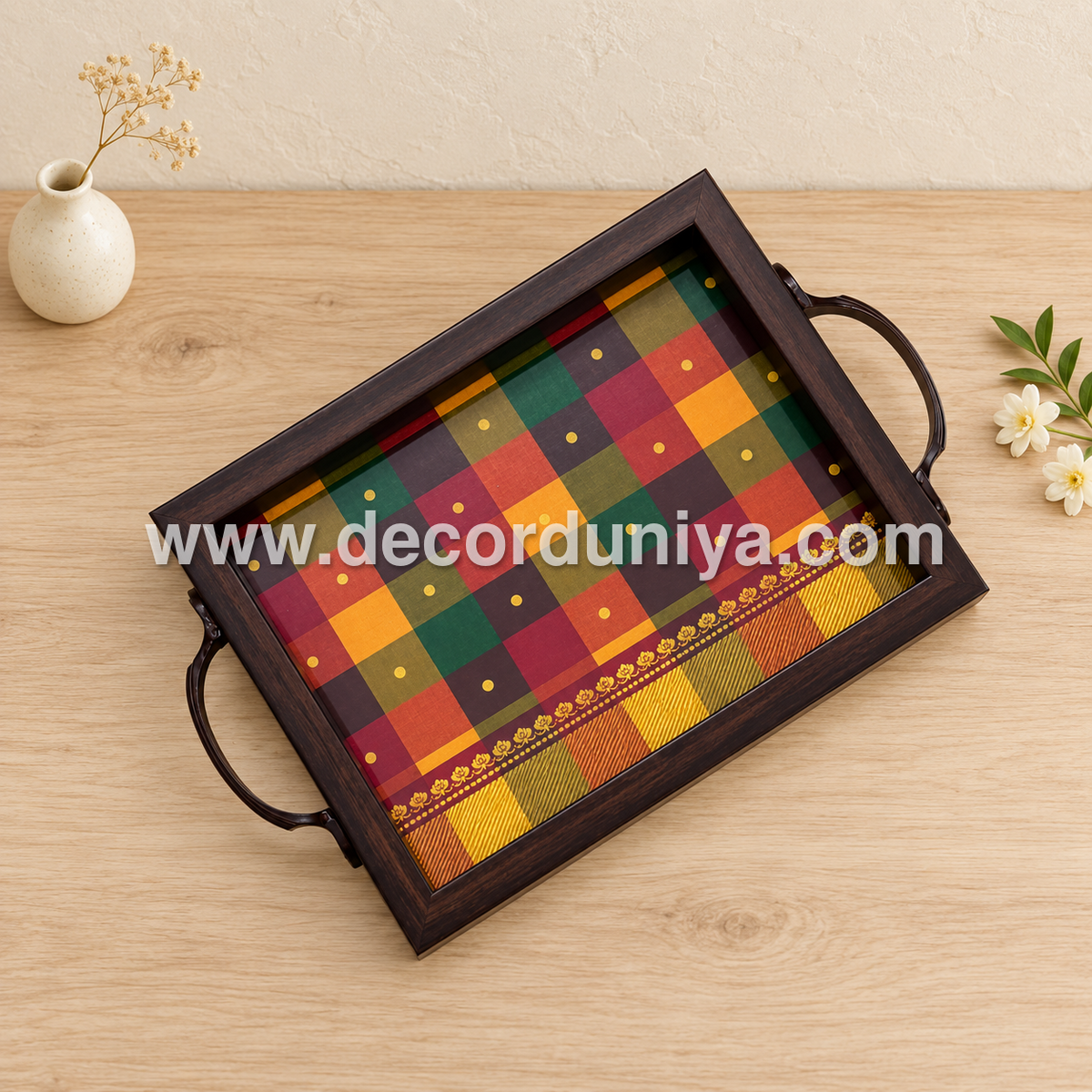 Serving Tray | Rectangular Tray with Easy-Grip Handles | Multipurpose Kitchen, Dining & Home Decor Organizer – DD110