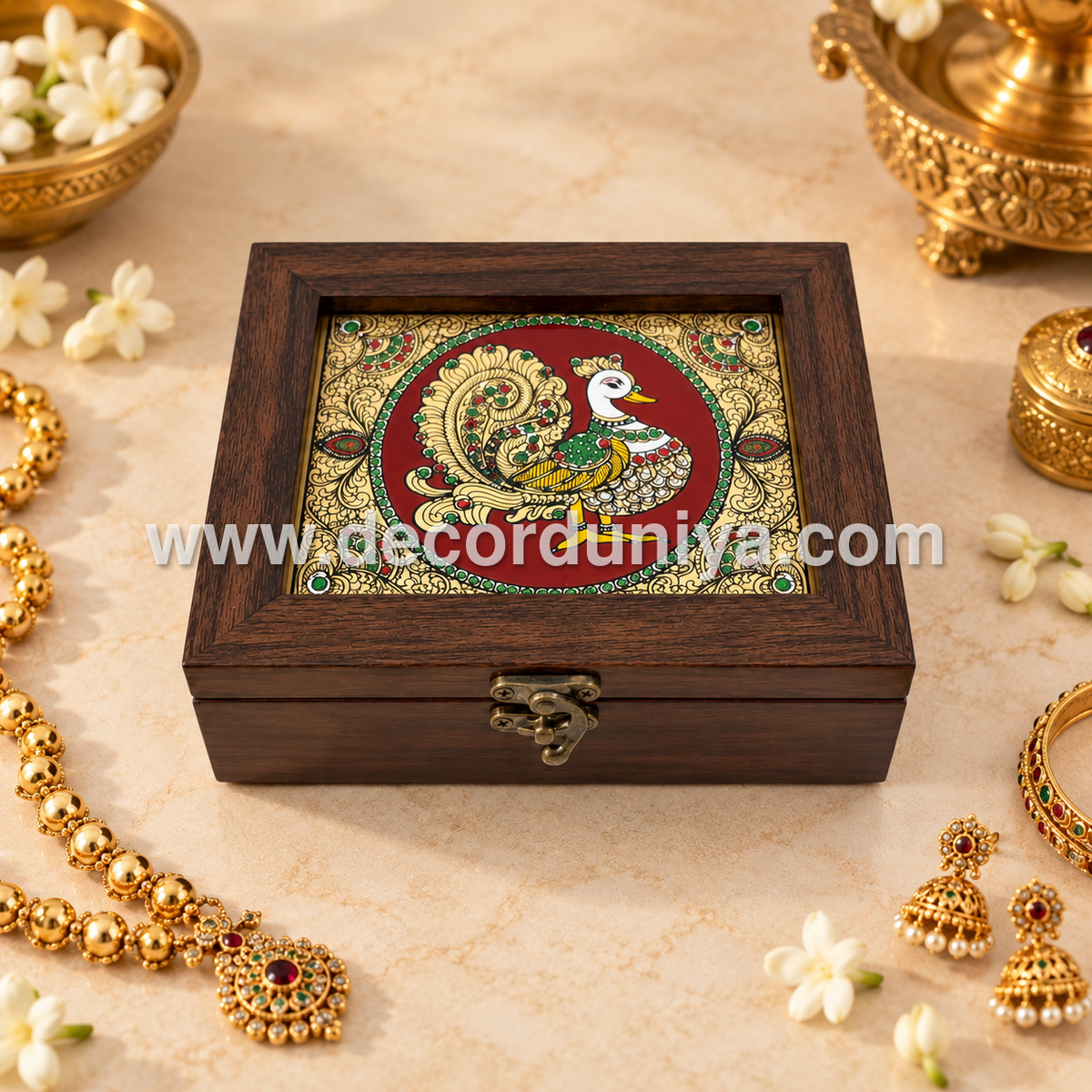 Annapakshi Jewellery Box with Reverse Glass Painting | Traditional Tanjore Art – PVK12