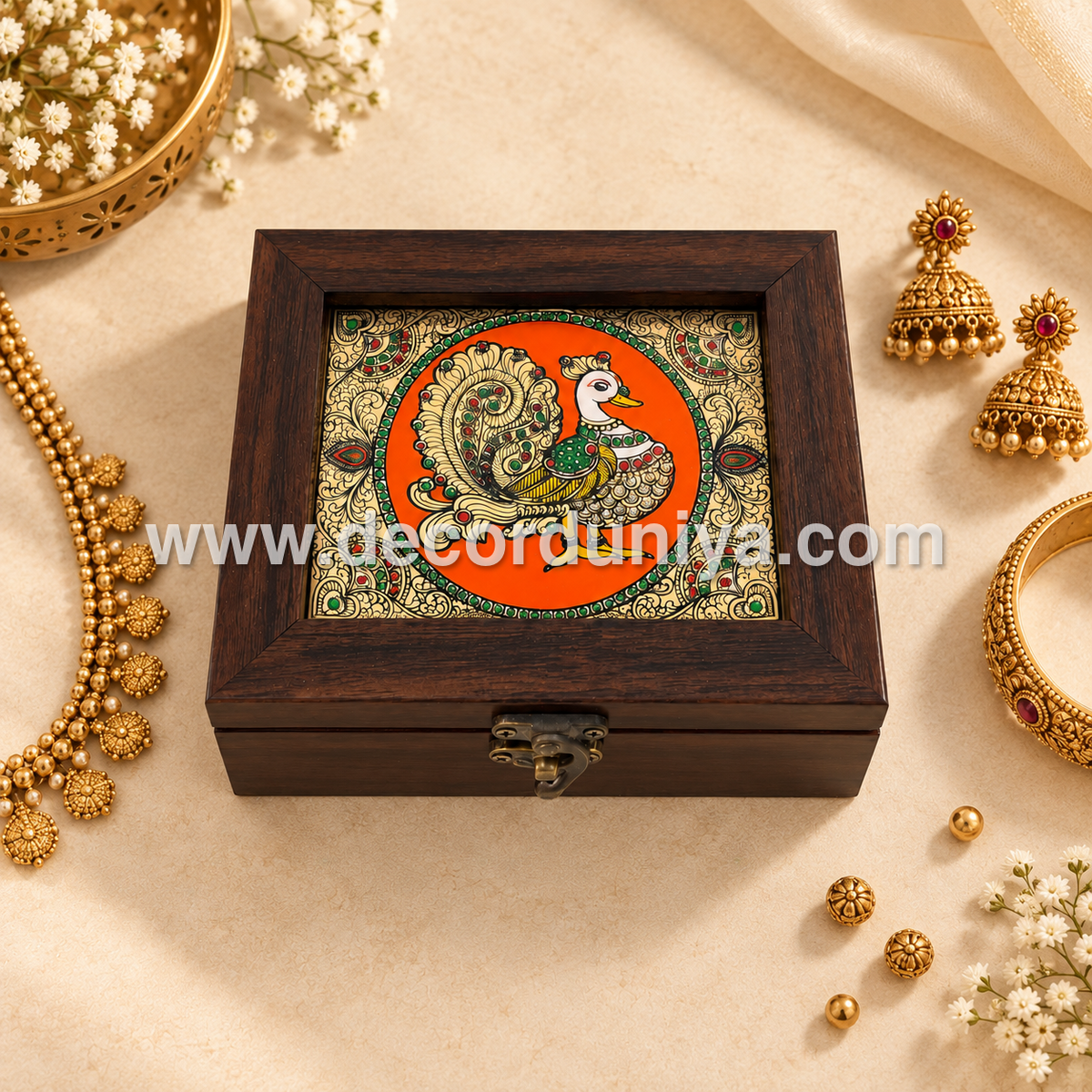 Annapakshi Jewellery Box with Reverse Glass Painting | Traditional Tanjore Art – PVK12