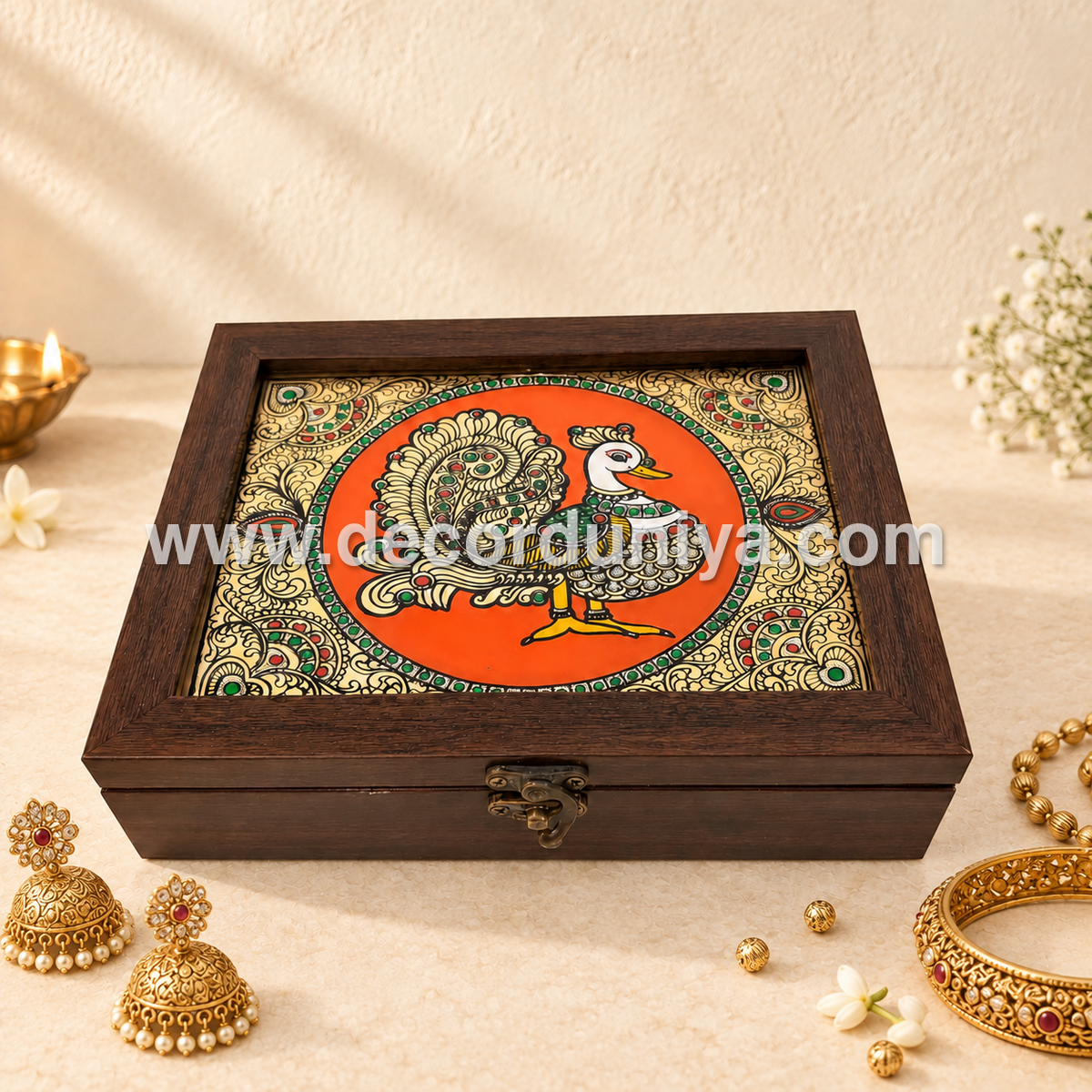 Annapakshi Jewellery Box with Reverse Glass Painting | Traditional Tanjore Art – PVK14