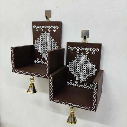 Closed type Wooden Kolam Wall Shelf Pair, Vilakku madam - CVM9