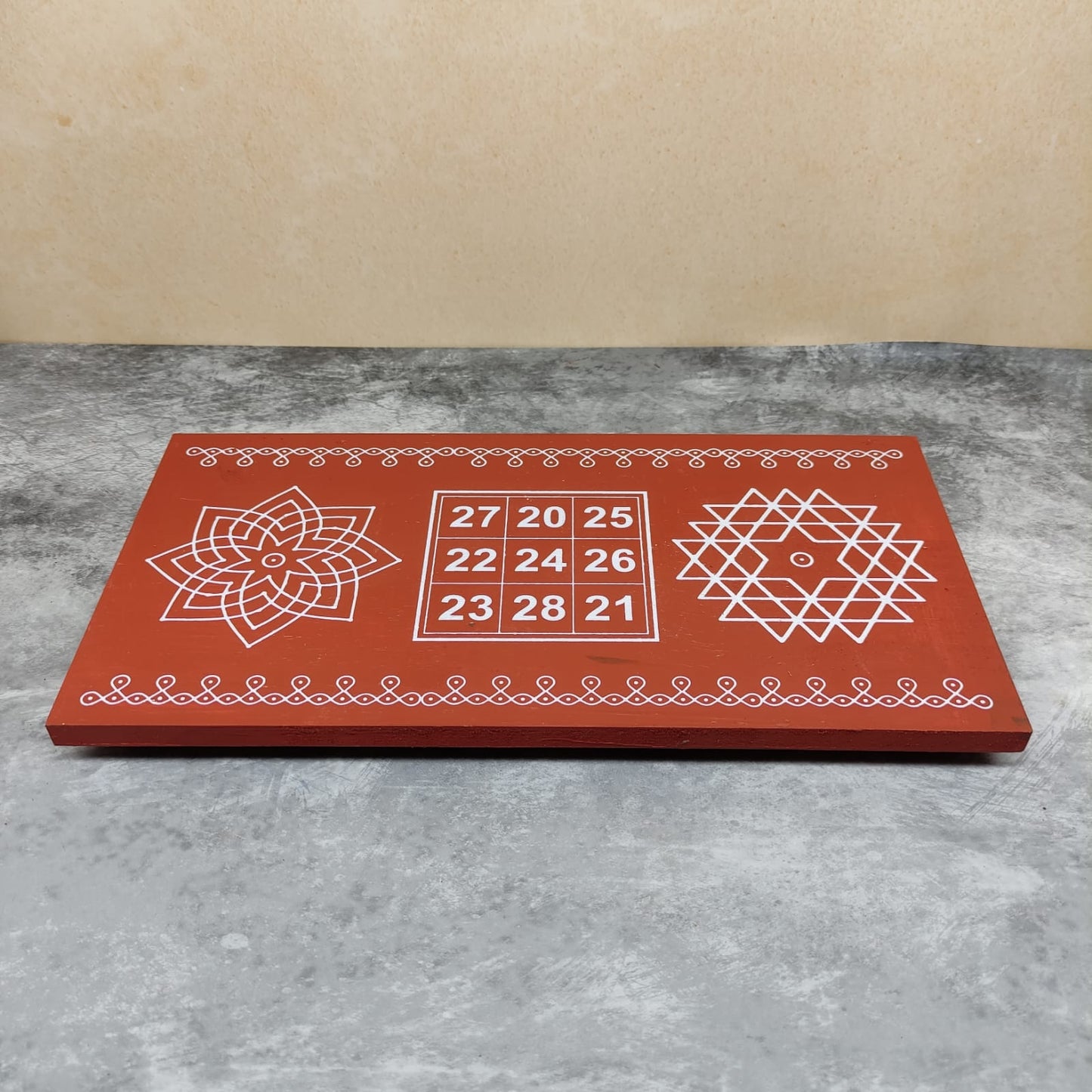 Wooden Kolam Manai - Aishwarya Kolam, Kubera Yantram and Hiruthayakamalam - AKYH03-C - K03