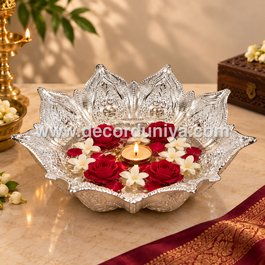 Decorative Silver-Finish Fibre Plate for Pooja & Home Décor – BR1