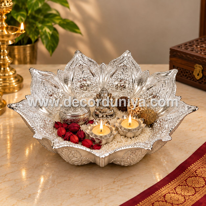 Decorative Silver-Finish Fibre Plate for Pooja & Home Décor – BR1
