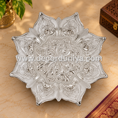 Decorative Silver-Finish Fibre Plate for Pooja & Home Décor – BR1