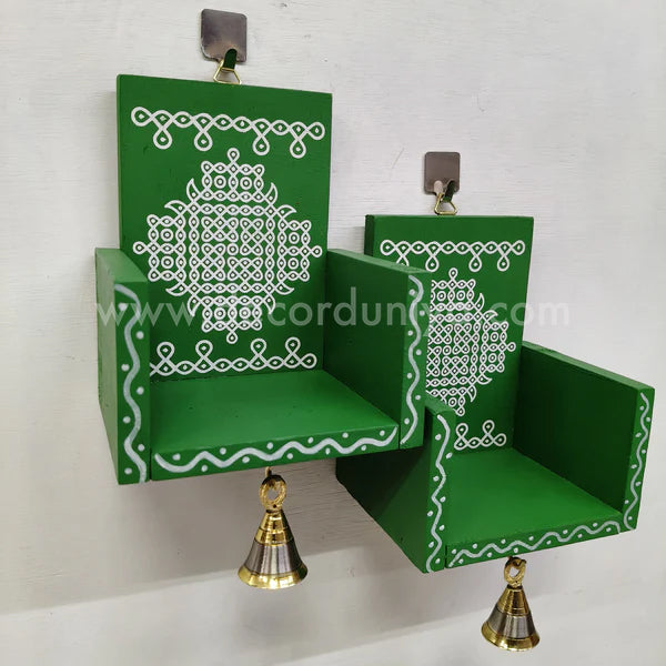 Closed type Wooden Kolam Wall Shelf Pair, Vilakku madam - CVM10