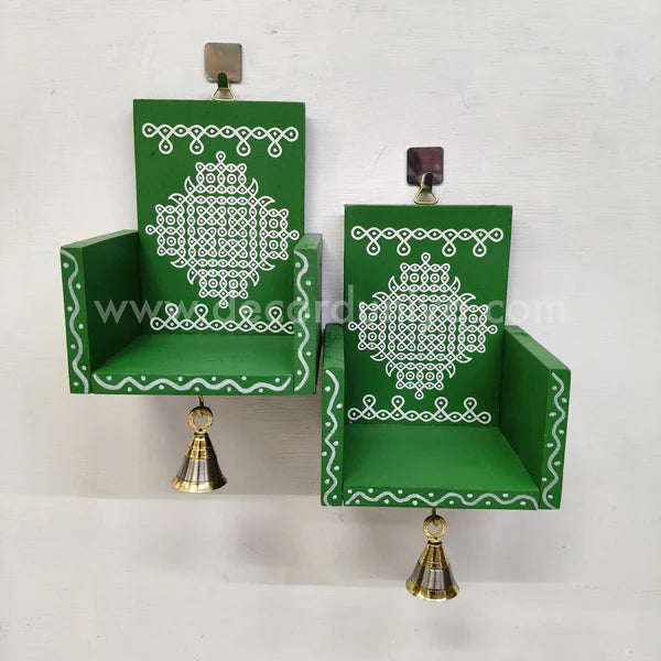 Closed type Wooden Kolam Wall Shelf Pair, Vilakku madam - CVM10