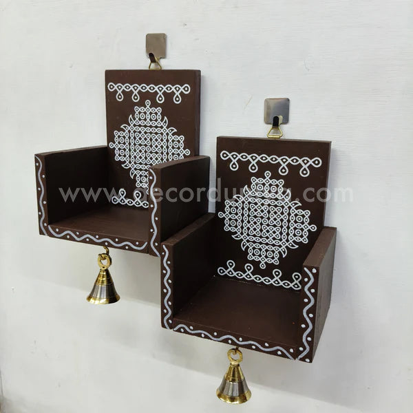 Closed type Wooden Kolam Wall Shelf Pair, Vilakku madam - CVM9