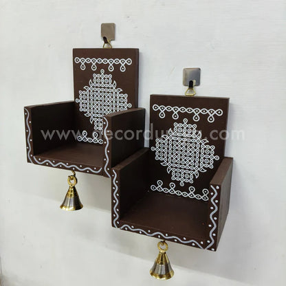 Closed type Wooden Kolam Wall Shelf Pair, Vilakku madam - CVM9