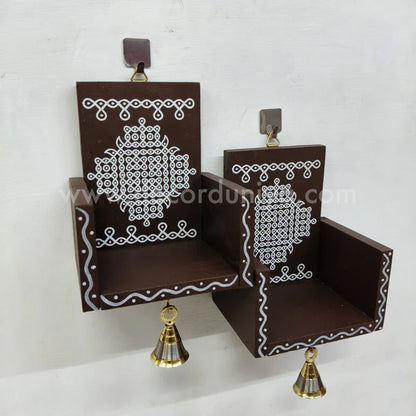 Closed type Wooden Kolam Wall Shelf Pair, Vilakku madam - CVM9