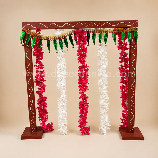 Backdrop Flower Stand for Pooja with Green Thoranam and Fabric Flower - BFS01