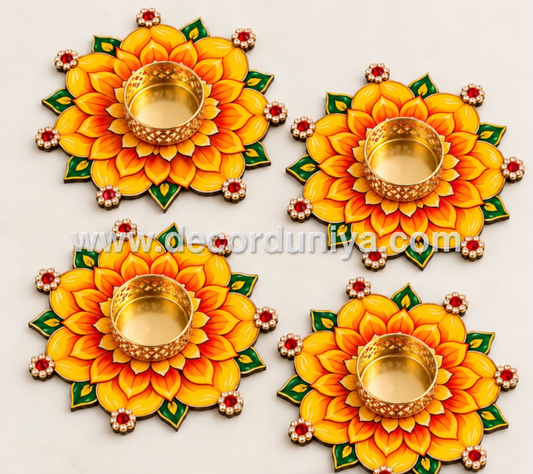 Rangoli MDF Cutout T-Light Holders | Set of 4 Pieces | – KLM6