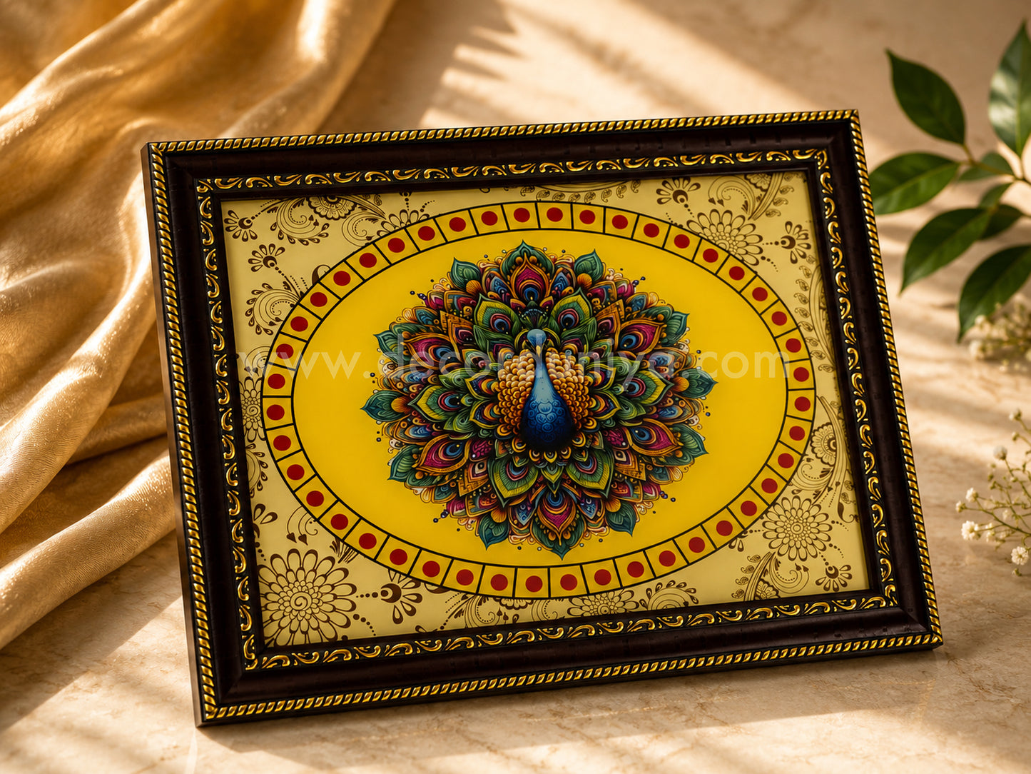 Peacock Wall Hanging Frame with Reverse Glass Digital Painting | Traditional Indian Wall Decor – DDRGP2