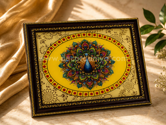 Peacock Wall Hanging Frame with Reverse Glass Digital Painting | Traditional Indian Wall Decor – DDRGP2