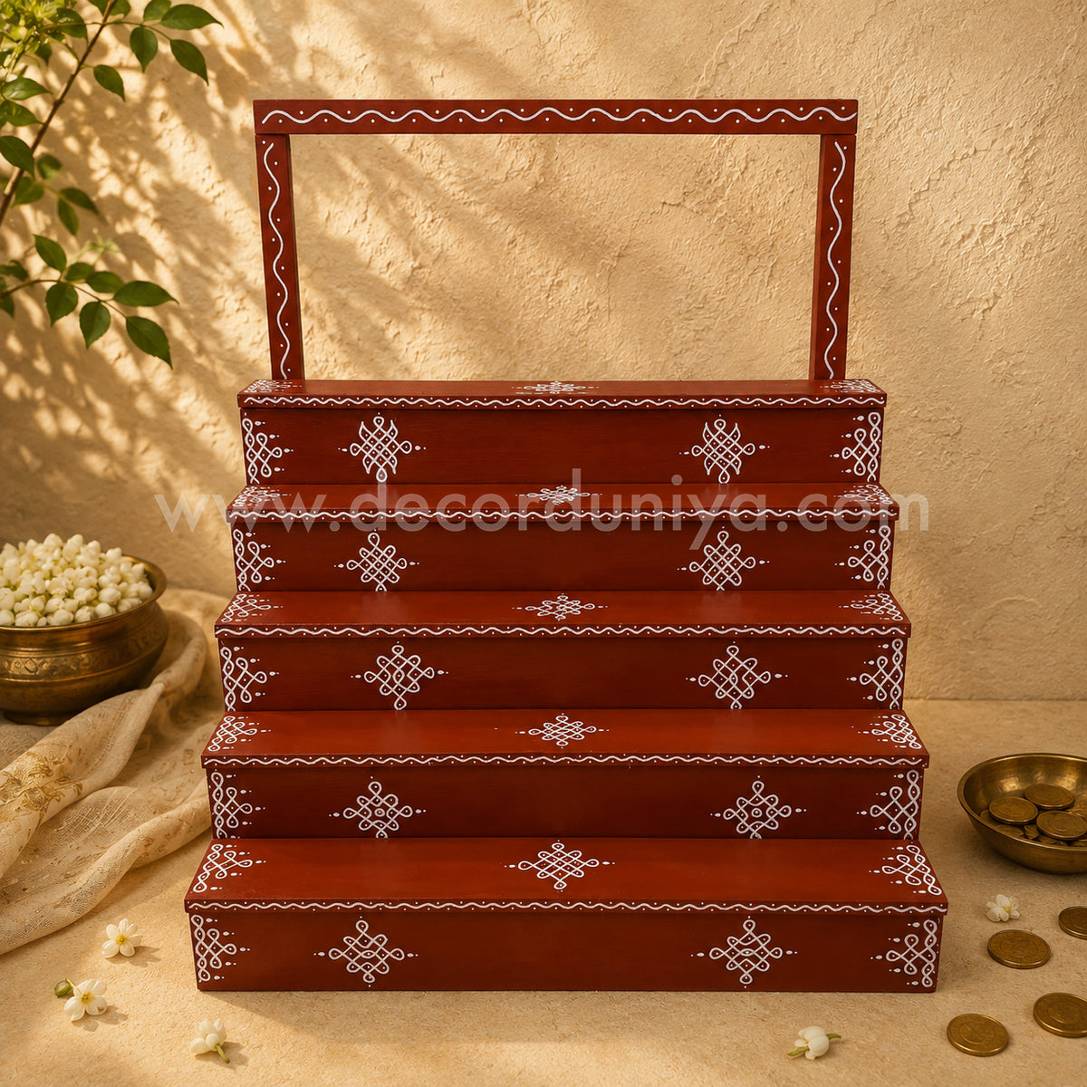 Dismantable 5 Step Golu Padi | 24 inches Width | With Backdrop flower Stand - DGP21
