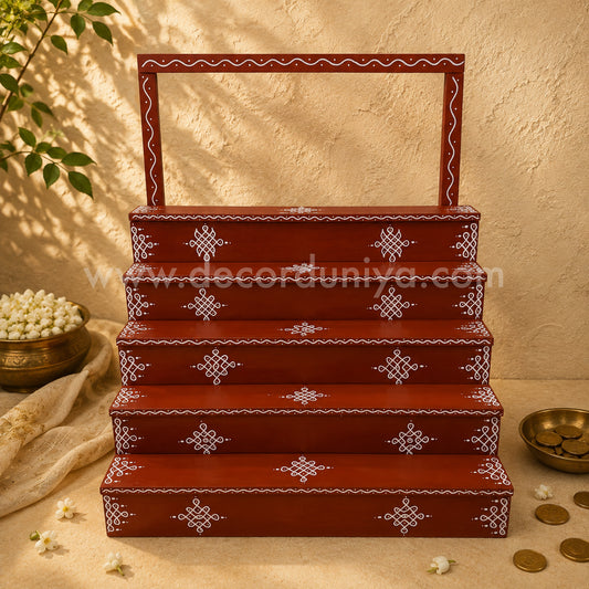 Dismantable 5 Step Golu Padi | 24 inches Width | With Backdrop flower Stand - DGP21
