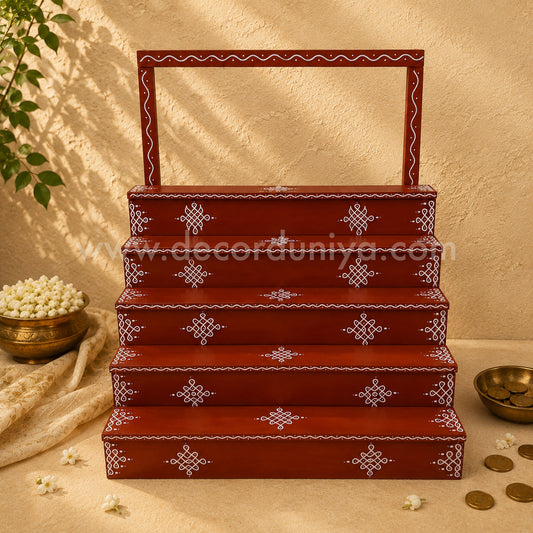 Dismantable 5 Step Golu Padi | 24 inches Width | With Backdrop flower Stand - DGP21