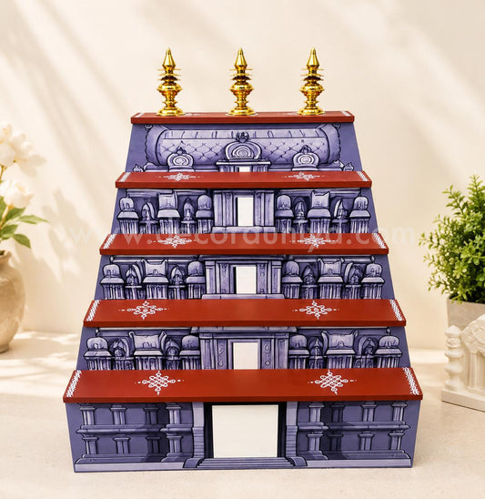 Dismantable 5 step Temple Gopuram Golu Padi with Brass Kalasam | 24 inches Width - DGP30