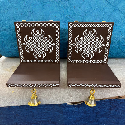 Wooden Kolam Wall Shelf Pair, Vilakku madam - VM10