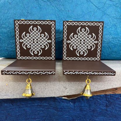 Wooden Kolam Wall Shelf Pair, Vilakku madam - VM10