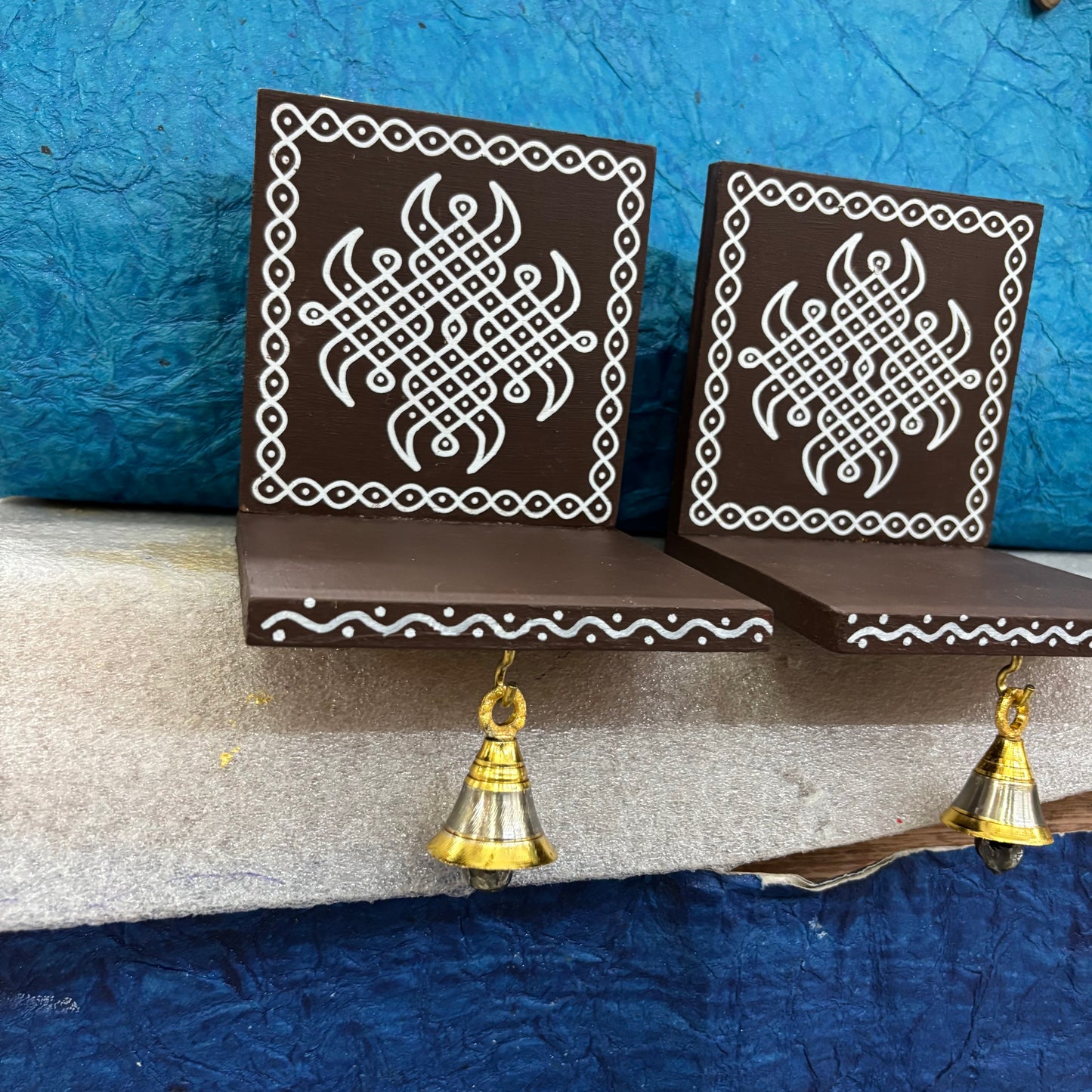 Wooden Kolam Wall Shelf Pair, Vilakku madam - VM10