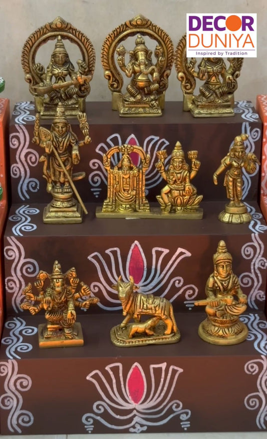 Brass Vigraham with 3 Step - Golu Padi - Vigraham Stand with 3 Step Diya Padi VS23-1