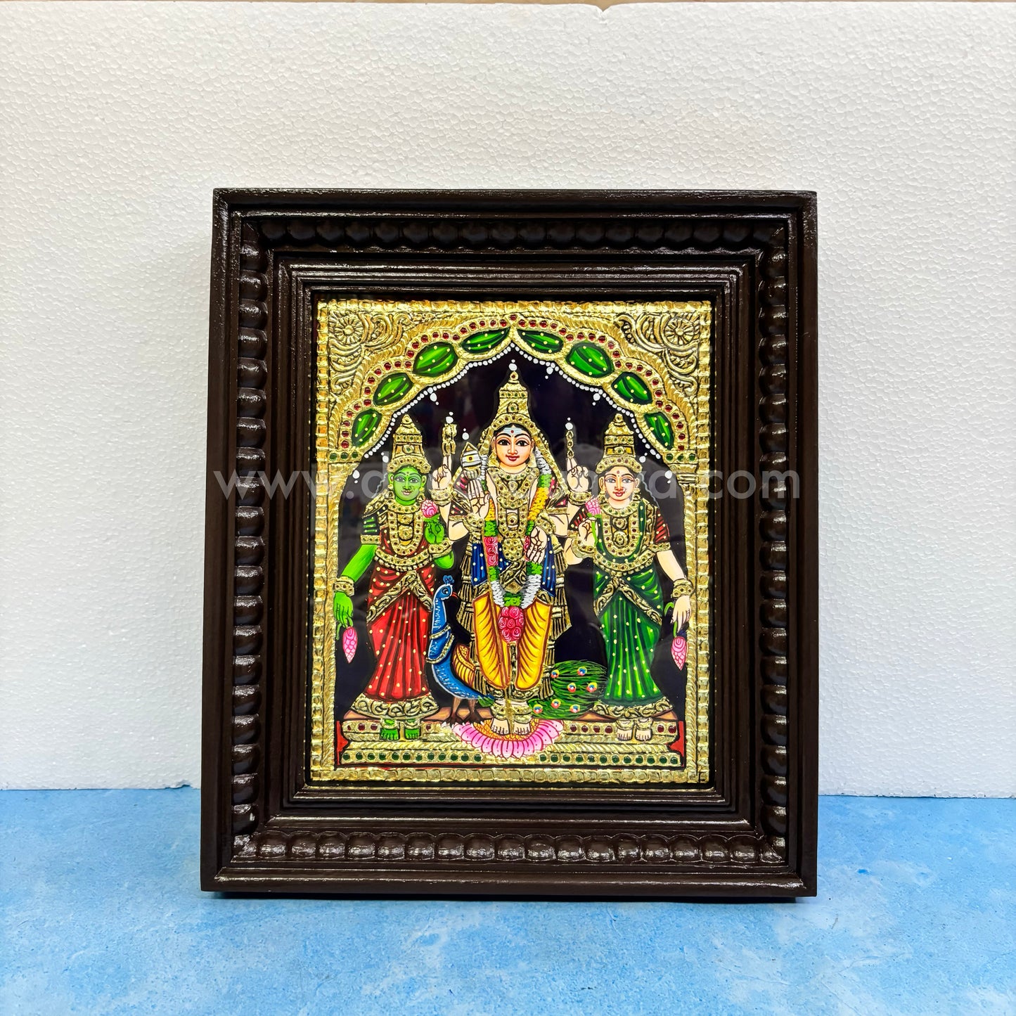 Tanjore Painting | Murugar Valli Deivanai - MVD | Chettinad Frame | - Flat Gold Foil  - TPM102