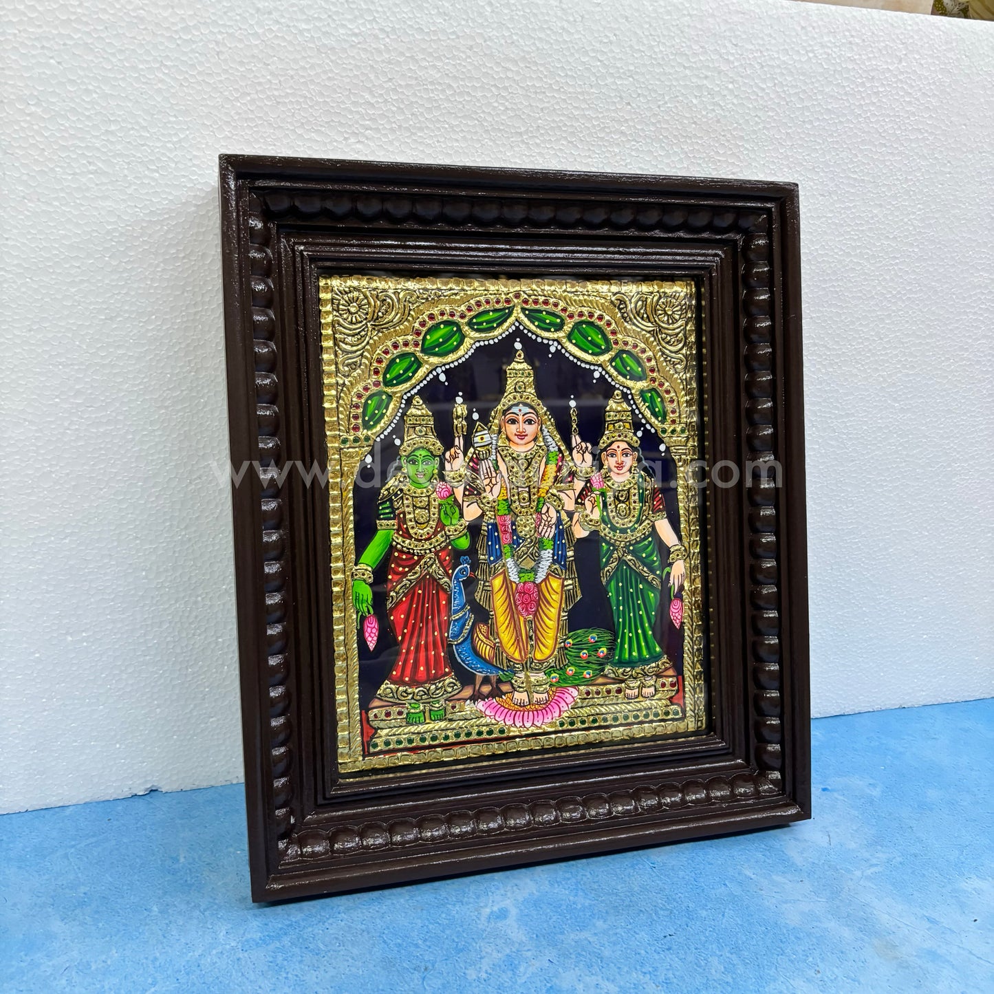 Tanjore Painting | Murugar Valli Deivanai - MVD | Chettinad Frame | - Flat Gold Foil  - TPM102