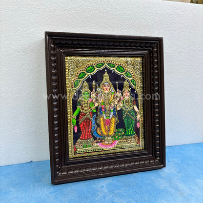 Tanjore Painting | Murugar Valli Deivanai - MVD | Chettinad Frame | - Flat Gold Foil  - TPM102