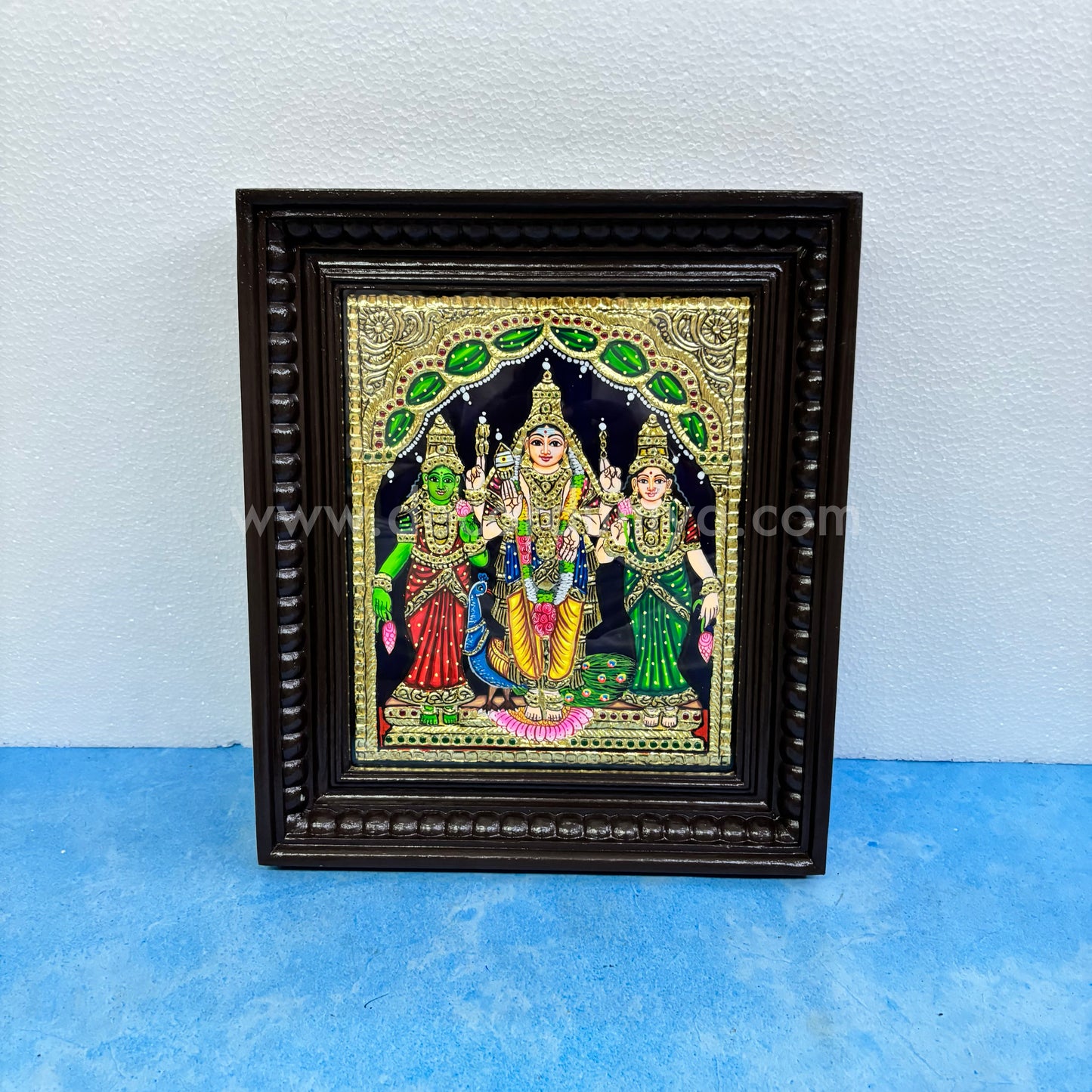 Tanjore Painting | Murugar Valli Deivanai - MVD | Chettinad Frame | - Flat Gold Foil  - TPM102