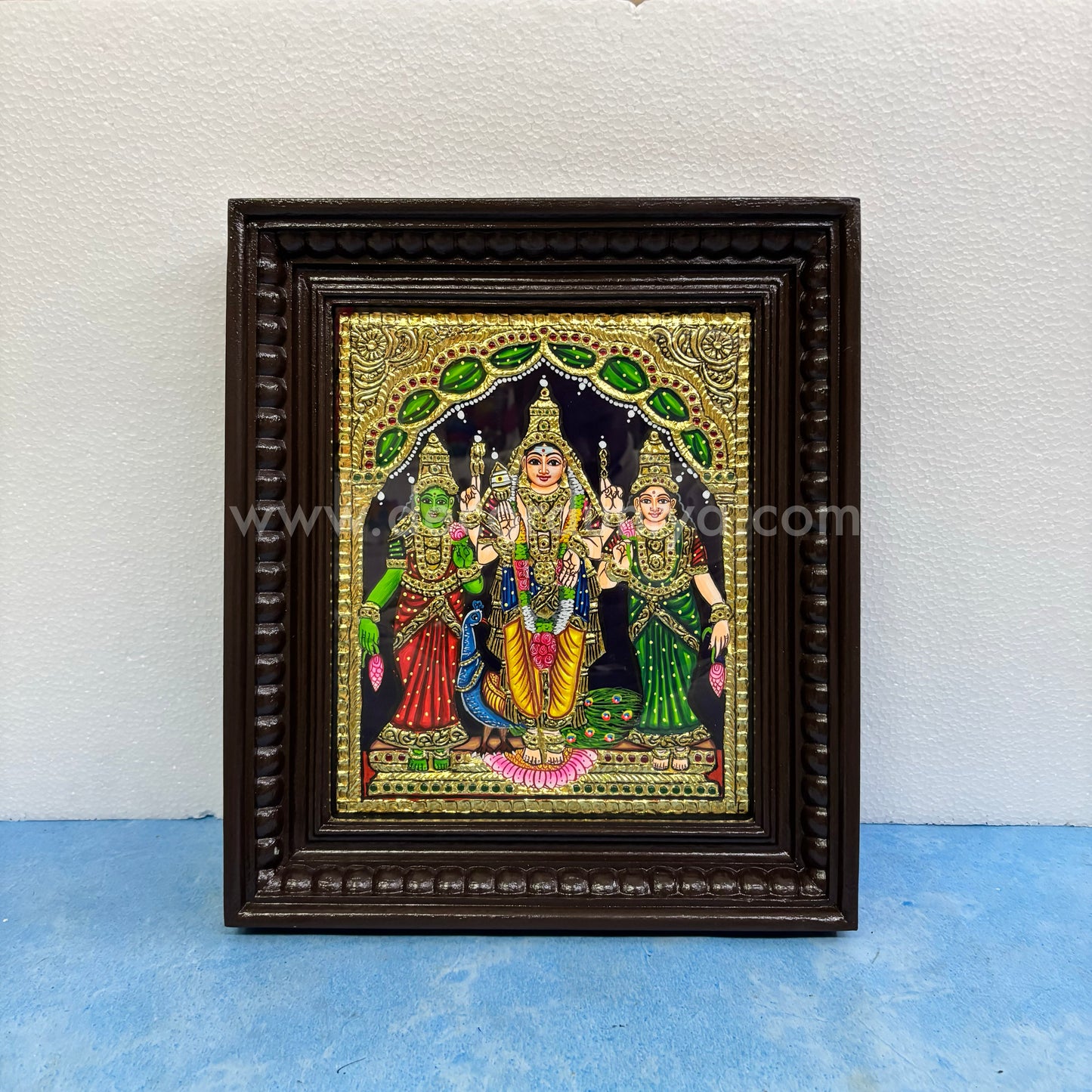 Tanjore Painting | Murugar Valli Deivanai - MVD | Chettinad Frame | - Flat Gold Foil  - TPM102