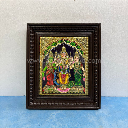 Tanjore Painting | Murugar Valli Deivanai - MVD | Chettinad Frame | - Flat Gold Foil  - TPM102