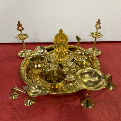 Brass Pooja Thali Set - 18 Pcs - PTS2-C
