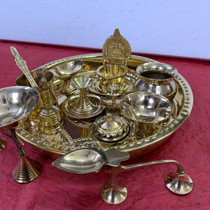Brass Pooja Thali Set - 15 Pcs - PTS1