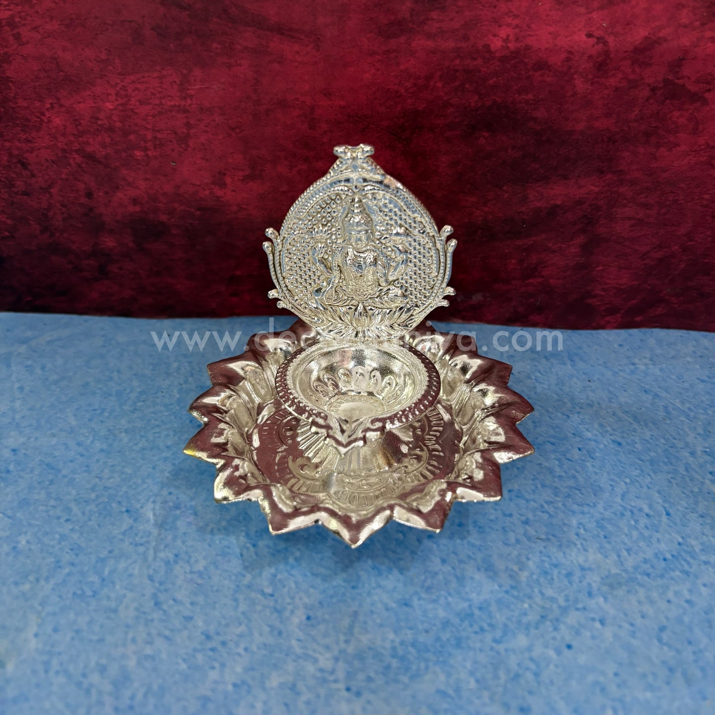 German Silver Lakshmi Vilakku with Bottom Plate - MAN5