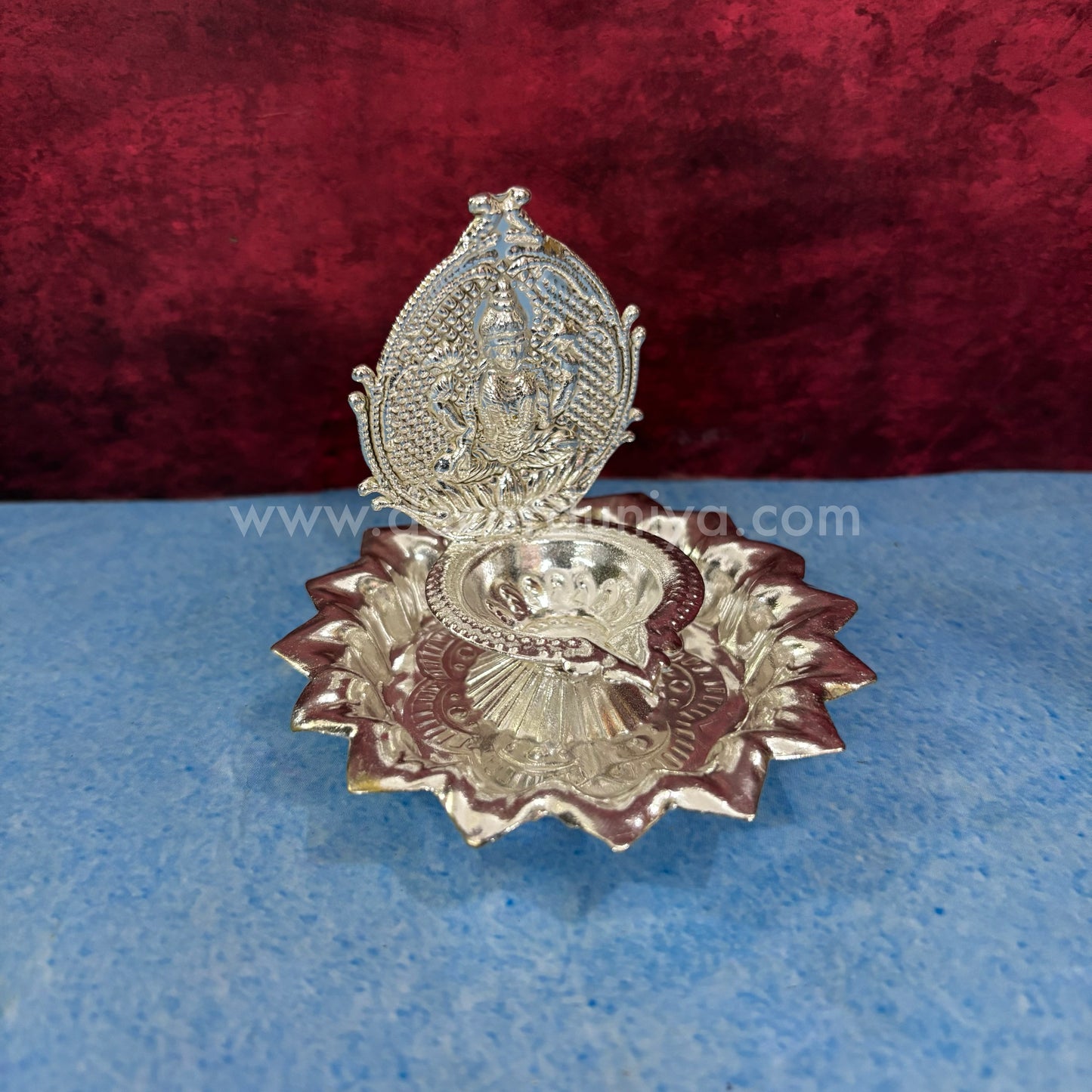 German Silver Lakshmi Vilakku with Bottom Plate - MAN5